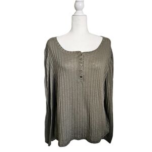 Women's dark green long sleeve Henley top, 3X